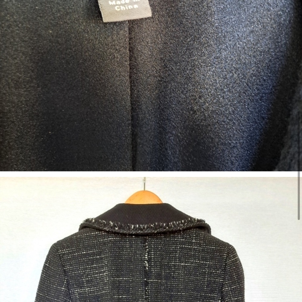 Ann Taylor Black Tweed Wool Blend Fringe Trim Cropped Blazer Jacket sz 4 - Picture 3 of 8